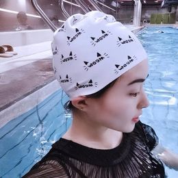 Ins Plaid Swimming Cap Silicone Swimcap Hats Lady Diving Accessoires Plus Maat Vrouwen Lang haar Fit Hoofd Waterdicht Hoog Elastisch 240403