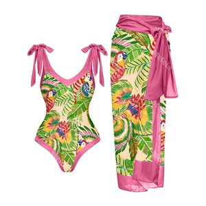 Ins Print Swimwear Women Vacation Bikini High Waist Beach Robe One Piece Summer Summer Beach Two Piece Set Bathing Forwing For Dames
