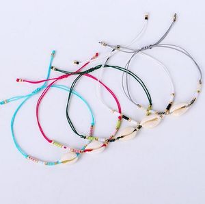 Ins Seed Bead String Gevlooide armbanden Shell Braw Bracelet Ethnic kleurrijke touw sieraden voor vrouwen 12 kleuren