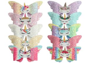 INS Sequin Unicornio Girls Clips Glisten Hair Bows Kids Barrettes Cartoon Baby BB Clips 33 pulgadas Bownot Designer Hair Accessori8545029