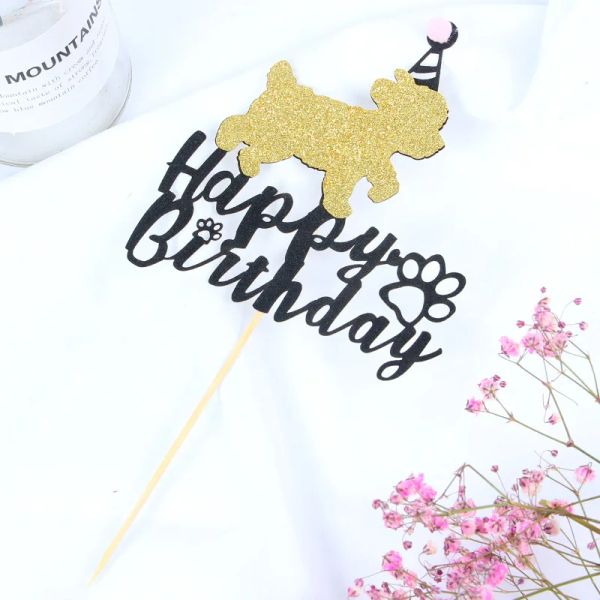 Ins Show Off the Dog Happy Birthday Dog Footprints Cake Topper Paper Paper Cake Topper pour les décorations de gâteau de fête d'anniversaire