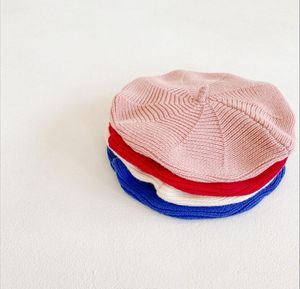 Ins eenvoudige babymeisje doppen vaste kleur baret gebreide hoeden voor kinderen