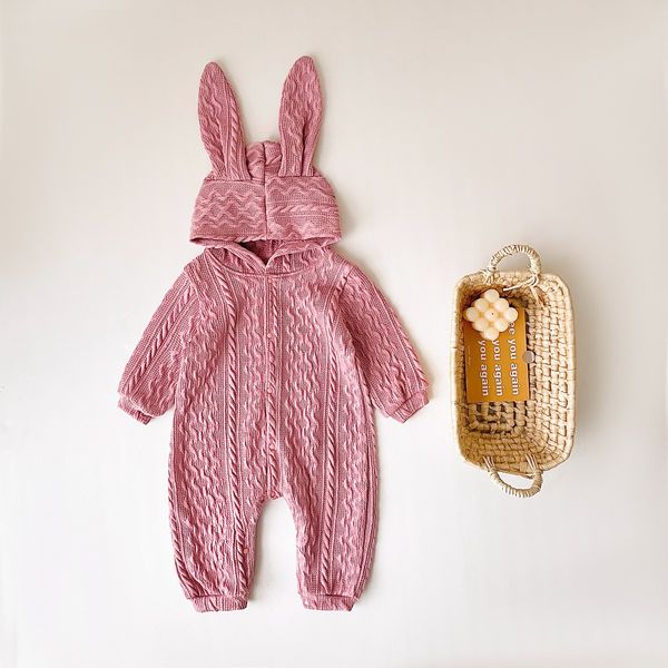 Ins simple bébé fille garçon vêtements smpeler printemps manches longues rabbit conception de couleur de couleur solide 100% coton bébé corbers 0-2t