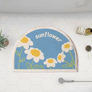 Tapis de sol de salle de bain absorbant semi-circulaire simple Ins, tapis antidérapant épais, tapis de porte de toilette de salle de bain
