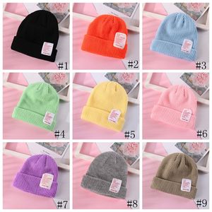 Ins Solid Knitted Caps Grand lettré Enfants Bonnet En Tricot Hiver Skullies Bonnets Femmes Hommes Chapeaux De Laine Casual Hip-Hop Chapeau De Fête 13 couleurs GGA2747