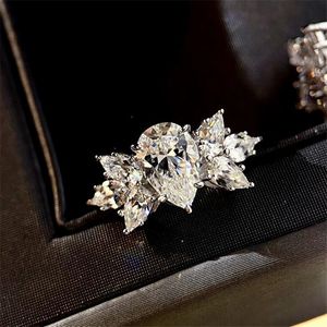 Ins spakenling handgemaakte zoete schattige trouwring luxe sieraden925 sterling zilveren water drop 5a zirkoon CZ diamant gemstonenens vrouwen engagement band ringen cadeau