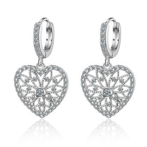 Ins mousserende bengelen oorbellen vintage sieraden 925 sterling zilveren pave ronde gesneden witte 5a kubieke zirkoon feest vrouwen bruiloft hart drop earring voor minnaar cadeau