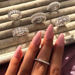 Ins Springend Top Verkopen Luxe Sieraden Real 925 Sterling Zilver Wit Topaas Stapelbare Eternity CZ Diamond Dames Bruiloft Bridal Ring Gift