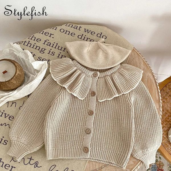 Ins printemps et automne nourrissons 0-3 ans fille bébé colle de mode collier en tricot en tricot de cardigan top 240423