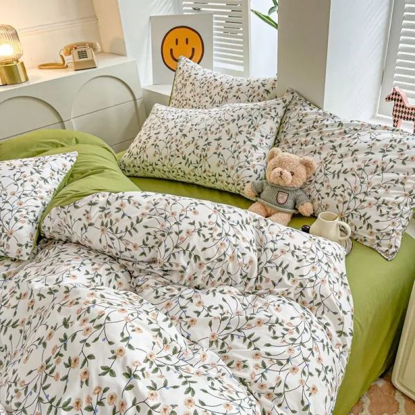 Set de ropa de cama estilo INS Floral Venta caliente Single Full Full Size Divet Kit de cubierta Divet No Llenado Casas de almohada de hoja plana Linen de cama linda