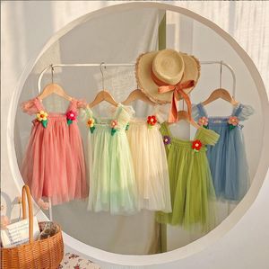 INS -stijl meisjes kleding jurken mooie mouwloze zomer massieve kleur gaasjurk 100% katoenen meisje kinderen elegante 5 kleuren