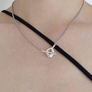Om Collier de style Coldness S925 Sterling Sterling Silver Perle ronde Mode Femme Simple Niche Cou Chain Clavicule
