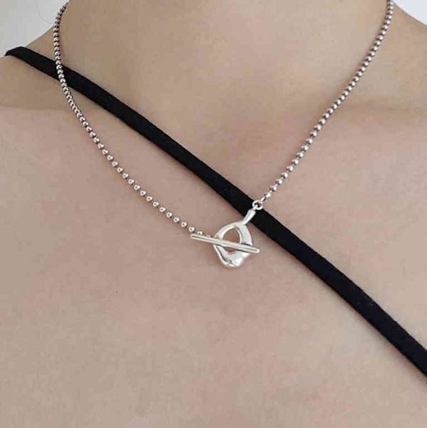 Om Collier de style Coldness S925 Sterling Sterling Silver Perle ronde Mode Femme Simple Niche Cou Chain Clavicule