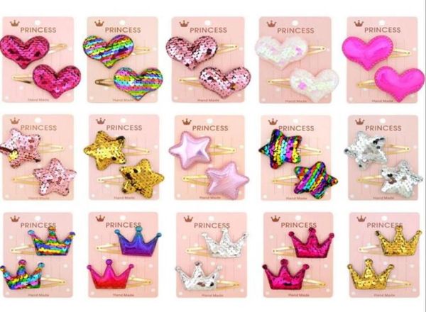 Ins Style Palliette Lover Heart Stars Crown Design Girl Barrettes Girl Hair Accessories Kids Party Hair Clipper1171576
