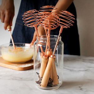 Ins Stijl Whisk Rose Gold Beech Houten Handvat Spiraal Roestvrijstalen Blender Bakken Tools Gemakkelijk-Clean Keukenaccessoires