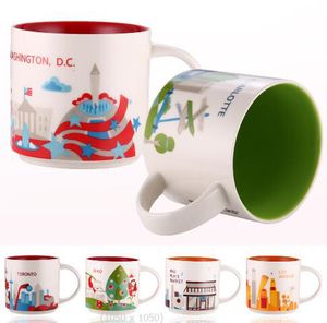 ins Styles 14 oz 400 ml Tasse en céramique Japon Américain New York Orléans Los Angeles Paris Londres Angleterre Washington DC Chine Ville Meilleur Café Lait Thé Tasse Vs Starbucks