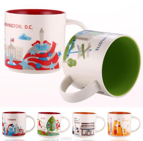 ins Styles 14oz 400ml Taza de cerámica Japón Americano Nueva York Orleans Los Ángeles París Londres Inglaterra Washington DC China Ciudad Mejor café Leche Taza de té Vs Starbucks