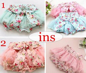 ins zomer baby meisjes kinderen pettiskirt tutu rok katoen vintage bloem bloemen korte broek shorts strik legging bloeiers roze blu2748920