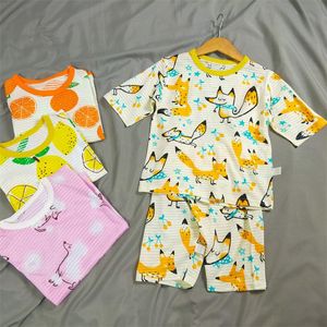 Ins zomer kinderen katoen pyjama set korte mouw t-shirt + shorts 2 stuk sets fruit dier print nachtkleding kind cartoon nachtkleding