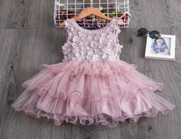 INS Zomer Peuter Meisjes Kanten Taartjurk Kinderen Mouwloos Bloemen Mesh Trouwjurken Kinderkleding voor babymeisjes van 3 tot 8 jaar2924041