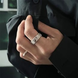 Ins tin folie vouw ring minimalistisch coole textuur titanium staal kleurfast hiphop brede versie heren/dames mode sieraden