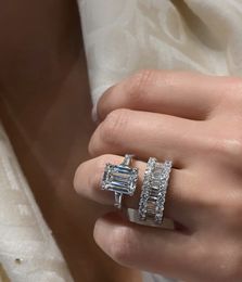Ins top verkopen luxe sieraden real 100 925 sterling zilveren paar ringen prinses gesneden wit topaz cz diamanten vrouwen bruiloft verlovingsring set