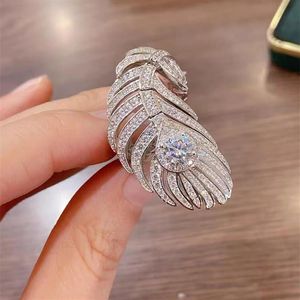 Ins Top Sell Anillos de boda Joyería de lujo 925 Plata esterlina Pave Blanco Zafiro CZ Diamante Piedras preciosas Eternidad Pluma Abierta Adjus2322