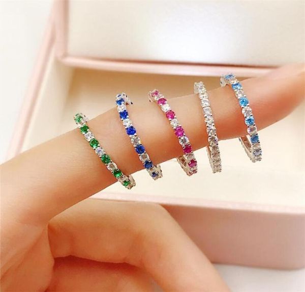 Ins Top Sweet Sweet mignon Jewelry Fashion Simple Real 100 925 Silver Silver Multi Color Gemstones Women Wedding Band Ring Neve4387127