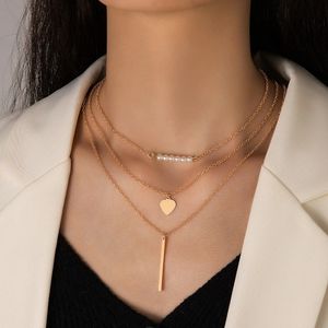 INS – collier avec pendentif en forme de tige pour femmes, breloques en pierre de perle, géométrie multicouche, alliage métallique, bijoux