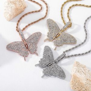 Ins Wind Bling Super sprankelende legering Volledige diamant vlinder Pendant ketting premium dames dieren charme roos goud glanzende rock volledige diamant collier juwelen geschenken