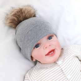 Ins Winter Kinderen Hoeden Bont Pom Pom Bal Hoed voor Meisje Jongen Baby Cap Peuters Kinderen Gebreide Muts Warm Xmas