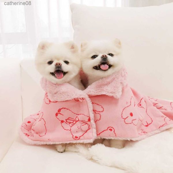 Manta de piel de conejo de oso rosa de invierno INS, capa cálida, sudadera con capucha para mascotas y funda para perro, manta, saco de dormir, ropa para perros a la moda L230621