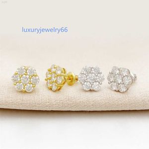 Ins femmes bijoux vis arrière boucles d'oreille plaquées Gold 925 Sterling Silver Studs VVS Diamants Moisanite Flower Cluster Moucles d'oreilles