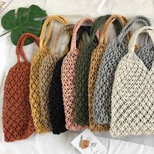 Ins sac d'été en maille creuse pour femmes, sac tissé en paille Mori, sac de vacances manuel en corde de coton, sac en filet de plage 240315