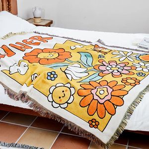Ins jaune soleil fleur jeter couverture tapisserie couvre-lit en plein air Camping serviettes de plage canapé chaise couverture tapis tricoté 240327
