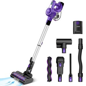 INSE Aspirateur sans fil 10 en 1 28 Kpa puissant avec outil pour poils d'animaux, aspirateur rechargeable, autonomie de 45 minutes, aspirateur léger S6T Violet