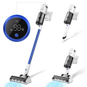 INSE Aspirador inalámbrico 30 kPa, potente aspirador de varilla 6 en 1 con pantalla LED, tiempo de ejecución máximo de 60 minutos, aspirador de motor sin escobillas de 450 W - V120 azul