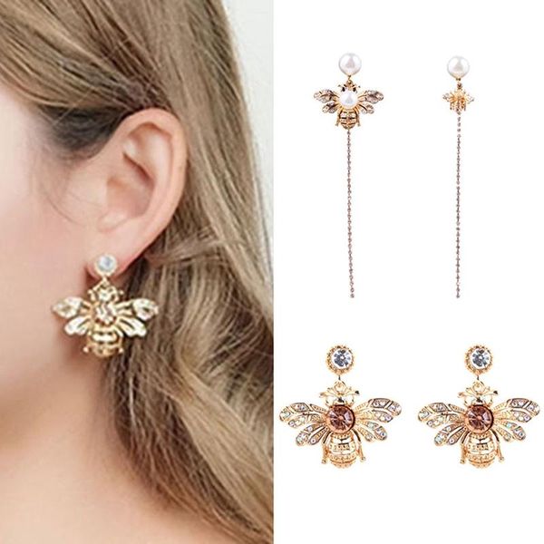 Boucles d'oreilles en strass pour femmes, motif d'insecte, pour fête, Concert, perle, abeille, courtes et longues, à la mode