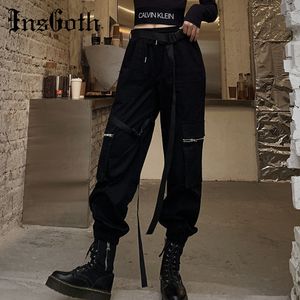 InsGoth Noir Taille Haute Pantalon Cargo Femmes Harajuku Streetwear Casual Joggers Pantalon Long Avec Ceintures Femme Lâche Style Coréen T200729