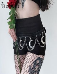 Insgoth Punk Hip Hop Metal Belt Pu Leather Belt Gothic Streetwear Chain Moon Goth Dance Streetwear Individual Women2727507