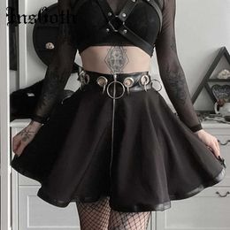 InsGoth femmes noir Mini jupes gothique Punk anneau fermeture éclair taille haute femme Streetwear jupes mode fête a-ligne jupe Y0824