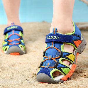 Binnenzool lengte 15-23 cm 6-13 jaar kinderen jongens mode uitsparingen sandalen kinderen canvas regen ademend rubberen flats schoenen 6 paren groothandel
