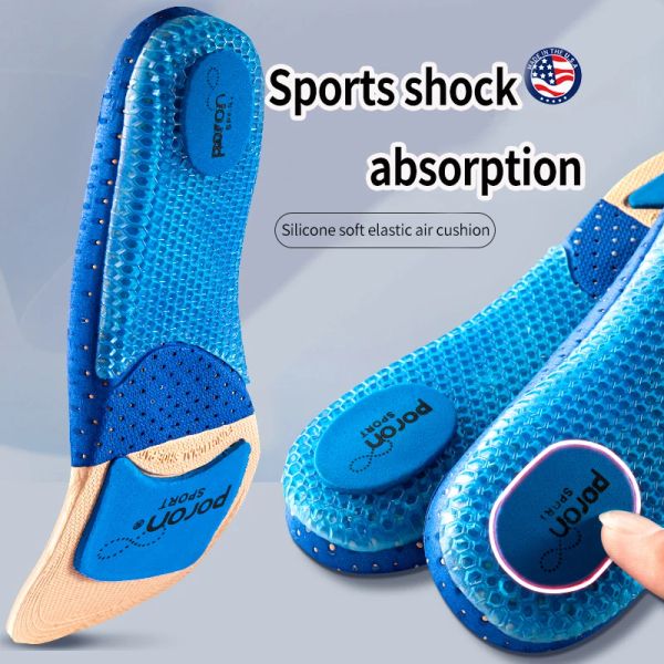 Semelles intérieures PORON Silicone doux élastique coussin d'air semelles de Sport orthopédiques Absorption des chocs respirant soutien de la voûte plantaire coussinets de semelle de chaussure de course