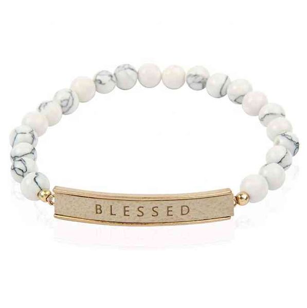 Pulsera elástica de piedra Natural con barra inspiradora, regalo cristiano, mensaje religioso, pulseras de cuentas ajustables para mujer