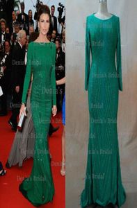 Inspiré par 2013 Cannes Claudia Galanti Sirène verte des robes de soirée de célébrités sans dos avec manches longues dhyz 01 acheter 1 get 1 fr8653053