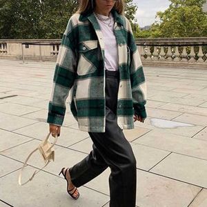 Inspiré classique épais colorblock plaid bouton vers le bas chemise veste femmes vestes streetwear décontractées pour femmes veste en tweed 210412