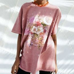 Geïnspireerd kosmische bloemen t-shirt roze grafische tee tops voor vrouwen korte mouw relaxed fit nieuwe zomer tops katoenen t-shirt 210412
