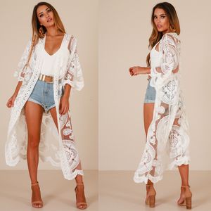 Inspirado kimono maxi wrap beach túnica tops batwing manga larga camisa de mujer auto-lazo cintura kaftan cubrir blusas de playa 210412