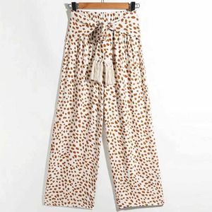 Inspiré imprimé léopard jambe sauvage gland élastique attaché femmes taille haute pantalon évasé décontracté 210412