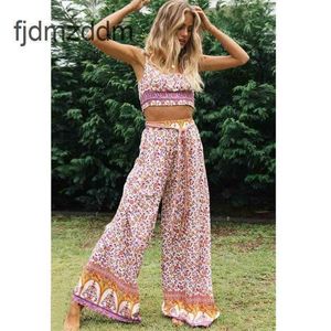 Femmes inspirées Deux pièces tenues STRAP STRAP SHOPS TOPS BOHEMIAN SASHES PANTS PANTS DE TRACHESS 2 PIÈCES COTTON RAYON SETS 210412